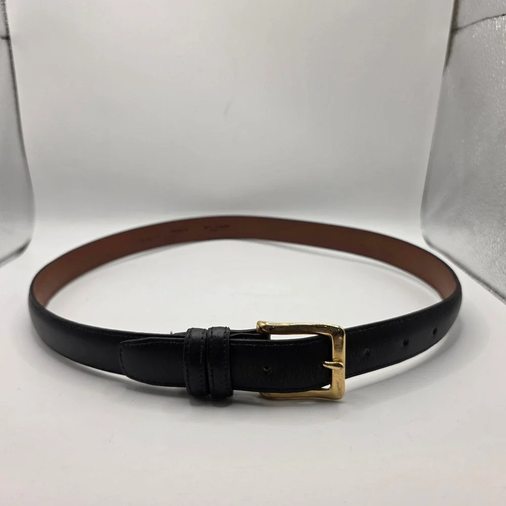 Vintage Black Leather Belt Gold Buckle Made in USA Split Cowhide Size 34/85